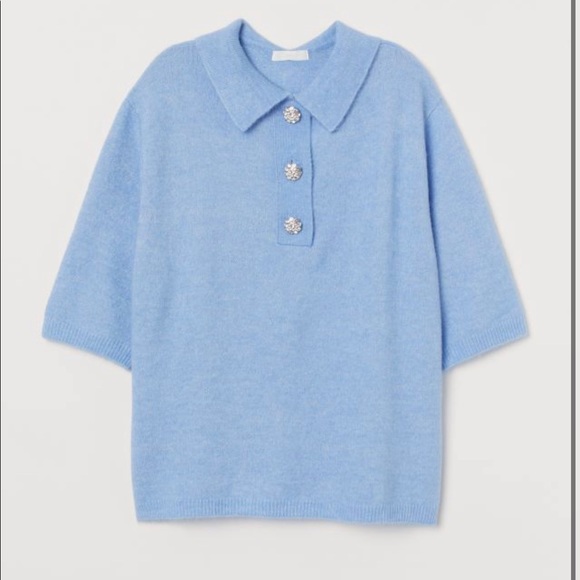 H&M Tops - H&M Fine-knit Top Blue jeweled collar Medium Shirt